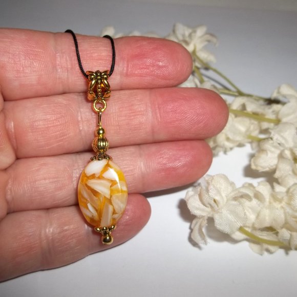 Necklace, Pendant, Medallion Cord Necklace, Yellow Necklace, Jewelry Gift 7941 - Picture 7 of 10